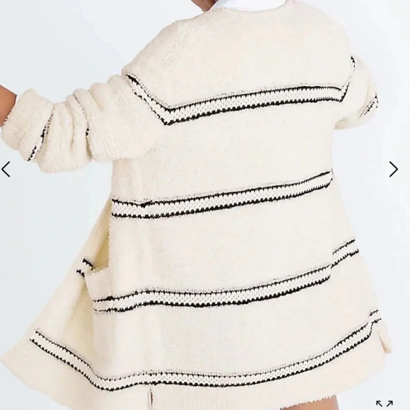 Madewell Striped Bouclé Cardigan Long Cardigan Crochet Detail Cozy Sweater Sz L - Picture 2 of 10